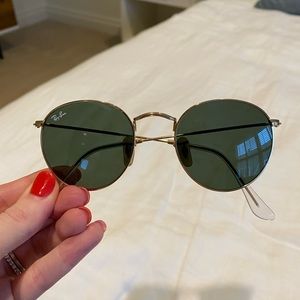 Ray Ban round metal sunglasses, gold frame green lenses